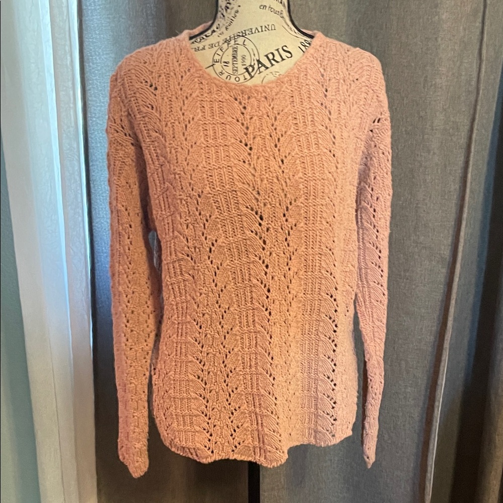 Women's Blush Openwork Crewneck Sweater
